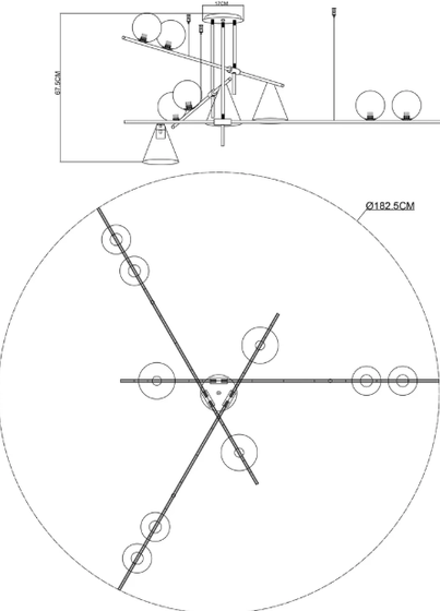 Светильник на штанге D-182.5см H-67.5см Arte Lamp Jacob A7029PL-9BK