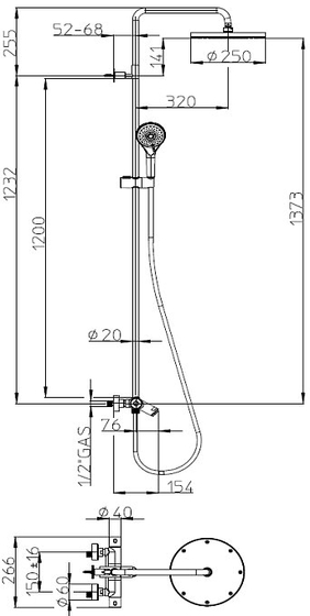 Душевая стойка BOSSINI ELIOS L10402.1.030 термостат, излив, хром