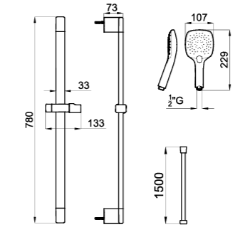 100303943 Noken Square Комплект для душа (стойка с держателем+ручной душ+гибкий шланг), черный