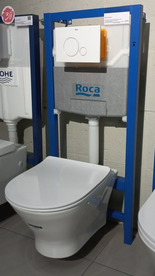 Комплект RocaLeon Инсталляция+панель смыва Luna, белый глянец+унитаз подвесной, безободковый с сиденьем ZRU9308196