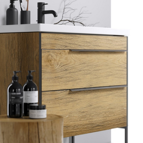 Подвесная тумба Fargo с раковиной Фостер, 80 см, цвет дуб балтийский FRG0108DB, комплект ног FRGN440