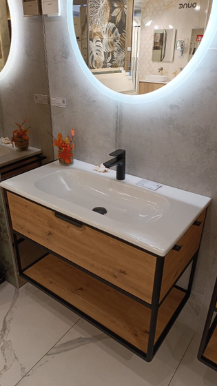 Комплект мебели Burgbad Vry, 93 см, Urban oak decor, пенал, крючки, зеркало, полотенцедержатель