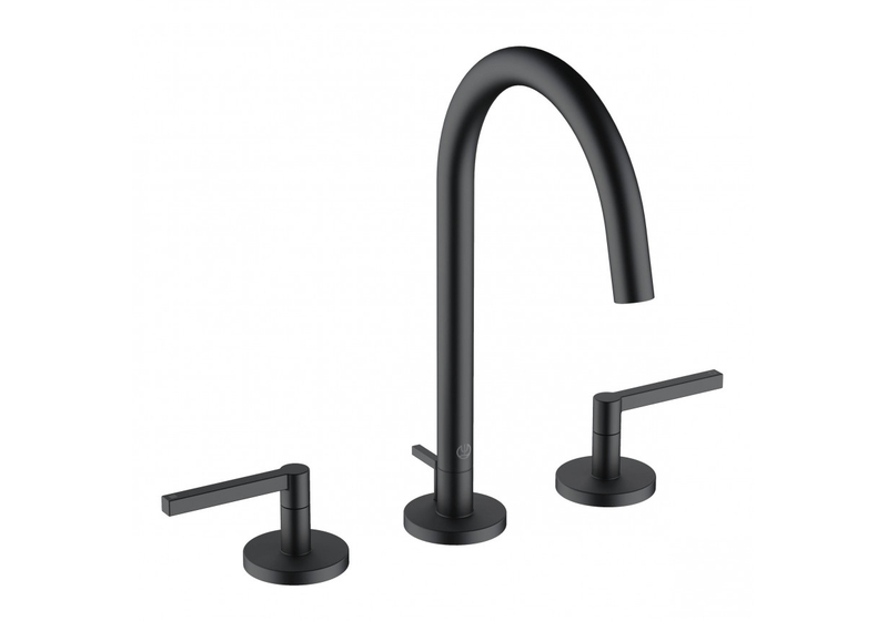 Смеситель для раковины Kludi Nova Fonte Puristic, на три отверстия, с донным клапаном, черный матовый, 201433915