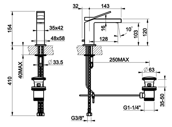 53001 706 Смеситель Rettangolo K д/раковины,  black metal