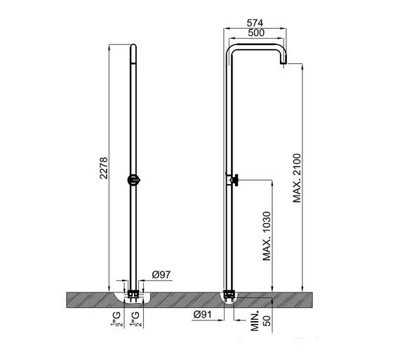 100267528 Напольная душевая стойка Noken Round Inox, нержавеющая сталь