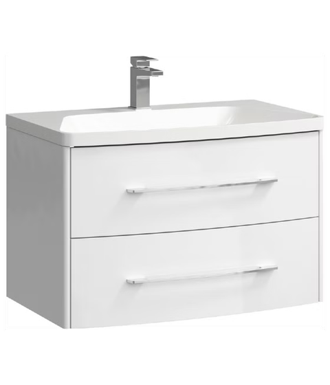 Тумба Neringa 80 см, с раковиной, подвесная, цвет белый глянец, 2 ящика, NER0108 + Ner.08.04.D