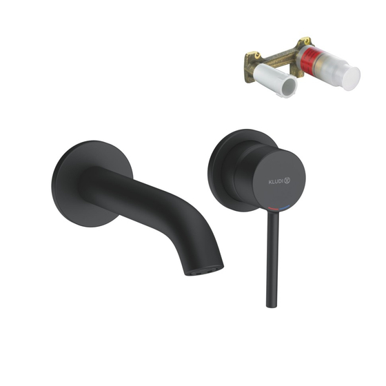 Смеситель для раковины Kludi Bozz, встраиваемый, черный матовый, 18 см, 382443976S + внутренняя часть 38243