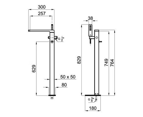 100063518 Noken Lounge Смеситель для ванны напольный, хром