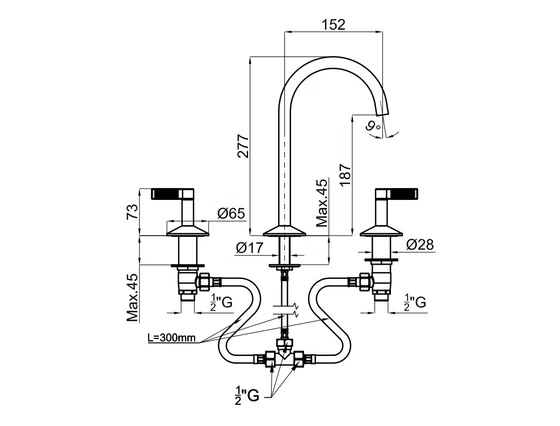 100241770 Noken Lignage Lux Смеситель для раковины на 3 отверстия, хром