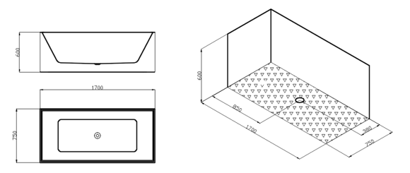 Ванна GK 1112-7 акриловая(1700х750х600) свободностоящая