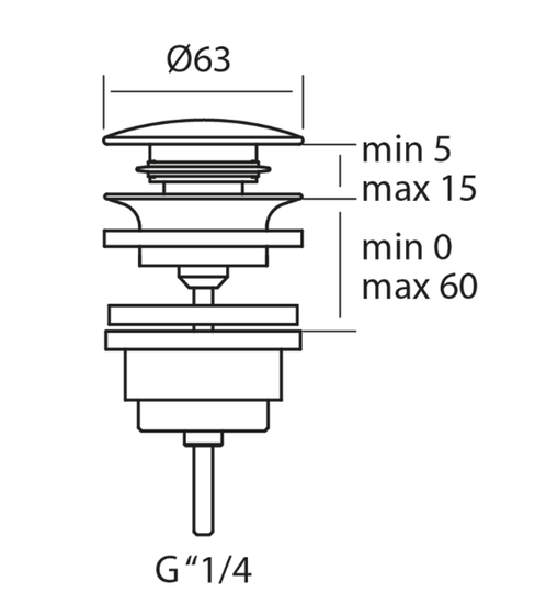 Донный клапан CISAL, Xion 1"1/4 click-clack для умывальника, универсальный, цвет нержавеющая сталь, ZA001621D1