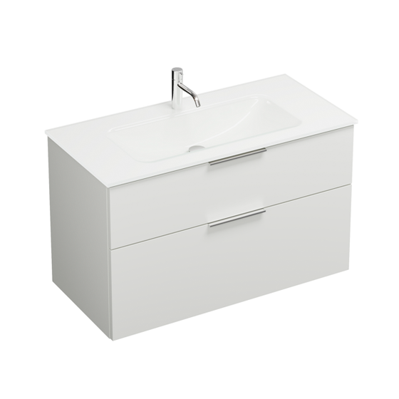 Тумба со стеклянной раковиной Burgbad Eqio, 102 см, Белый глянец, (SEYX102) Без ручек