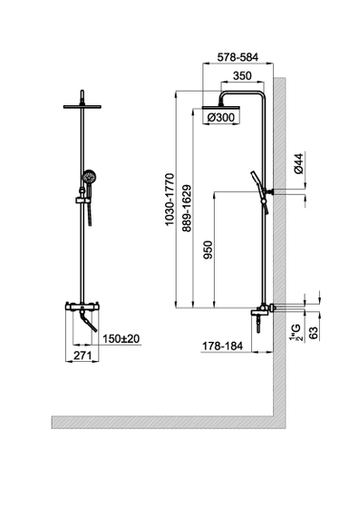 100272144 Душевая стойка без термостата Noken Tec Round, излив, хром