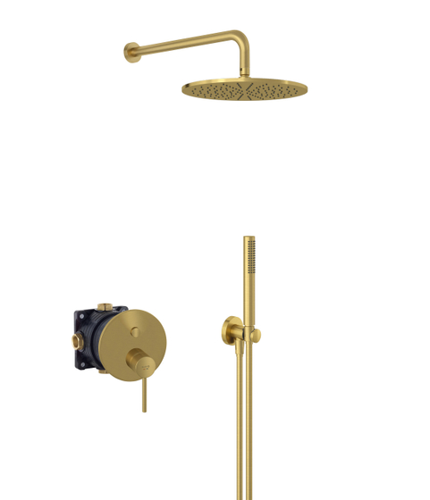 Душевой комплект Kludi Bozz, брашированное золото, 7 в 1, 38658N076