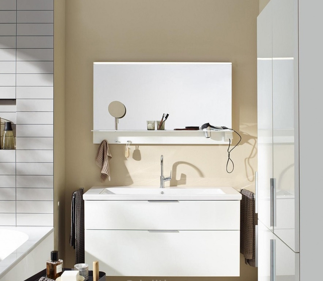 Тумба с керамической раковиной Burgbad Eqio, 93 см, Белый глянец, (SEYQ093), Ручки хром