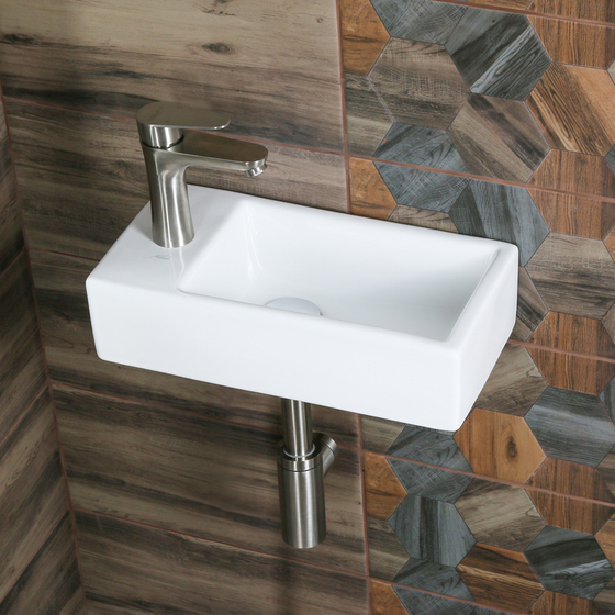 Раковина подвесная/накладная MELANA MLN-9048DR, 410х210х105 мм, белая, отверстие для смесителя слева, крепеж 9048 DR