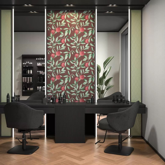 KM8504 Обои виниловые на флизелиновой основе Шафран мотив, красный, апельсины Kerama Marazzi