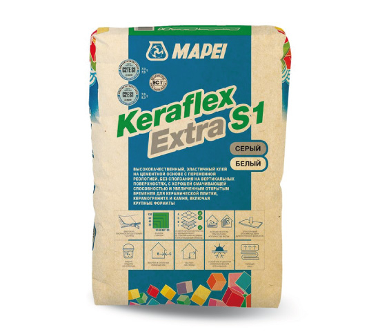 Keraflex Extra S1 серый, 25кг - Клей для керамогранита крупных форматов (120х60), для теплого пола