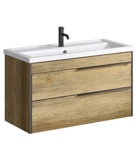 Подвесная тумба Fargo с раковиной Фостер, 100 см. с двумя ящиками, цвет дуб балтийский FRG0110DB