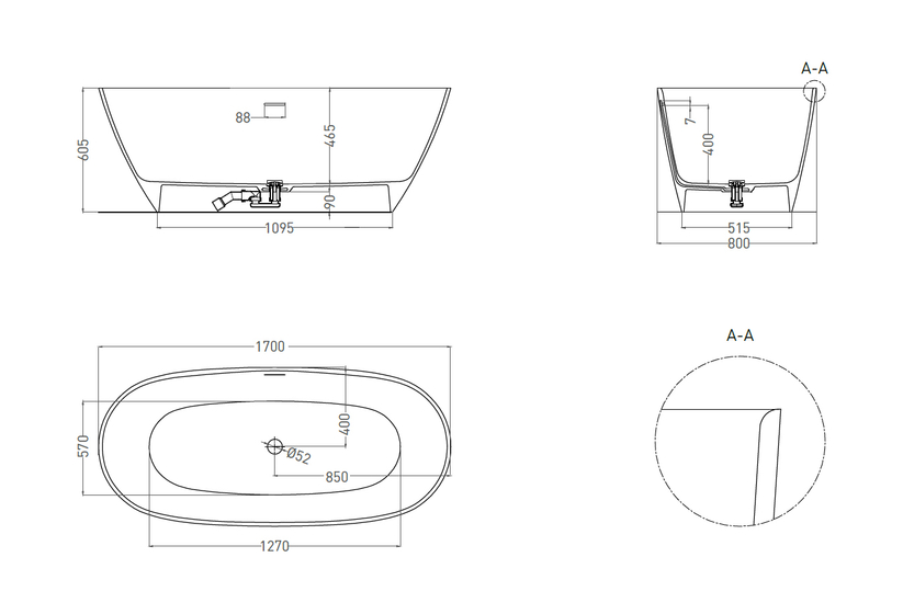 Ванна отдельностоящая Salini Sofia Solix, 1700x800x605, белая, 102526M