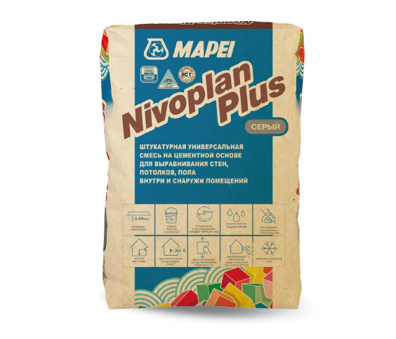 Nivoplan Plus серый, 25кг - Смесь для выравнивания стен, полов и потолков от 5 до 50мм за слой