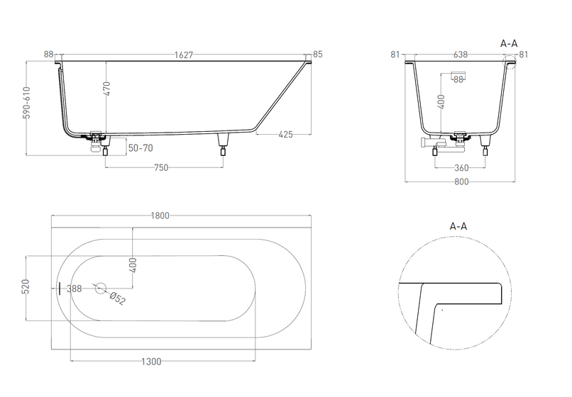 Ванна встраиваемая Salini Ornella Kit, Sapirit, 1800x800x600, белый глянец, 102412G