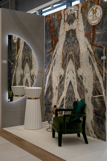 Раковина Oasis Plisse d=440, h=950, напольная, белый глянец, диск золото (0PI440CEOR), донный клапан