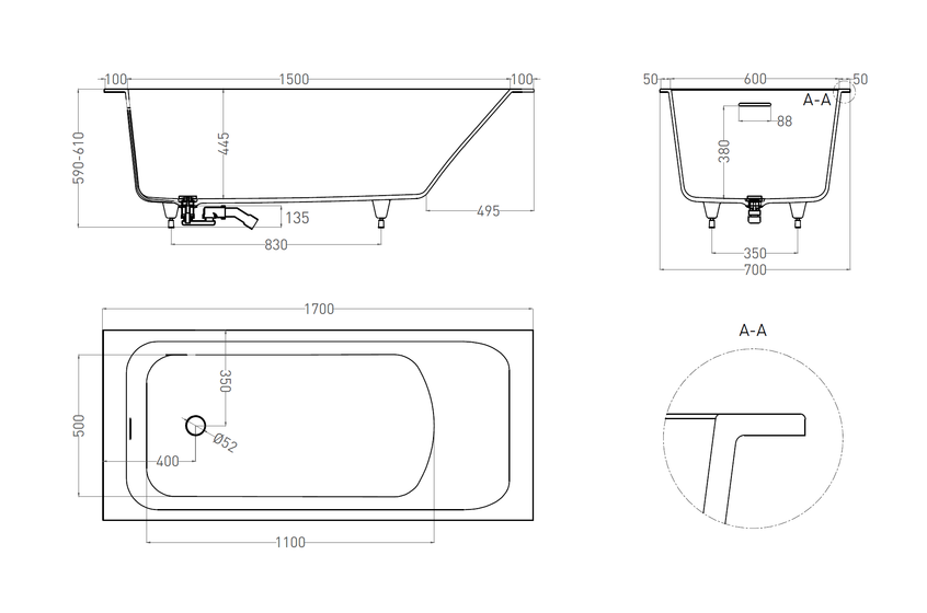 Ванна встраиваемая Salini Orlanda Kit, Sapirit, 1700х700х600 , белая матовая 102111M