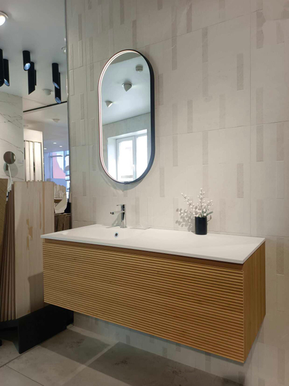 Комплект мебели Novello Bloom 120 см, тумба с раковиной, зеркало с подсветкой, цвет P01 Noce Biondo