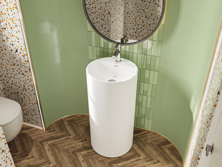 Раковина DA-1597 напольная (890х450х450) Solid Surface, белая