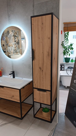 Комплект мебели Burgbad Vry, 93 см, Urban oak decor, пенал, крючки, зеркало, полотенцедержатель