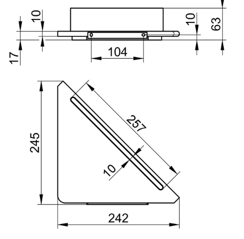 11557 170100 Keuco Edition 400 Угловая полочка для душа со встроенным стеклоочистителем, алюминий 245*242мм