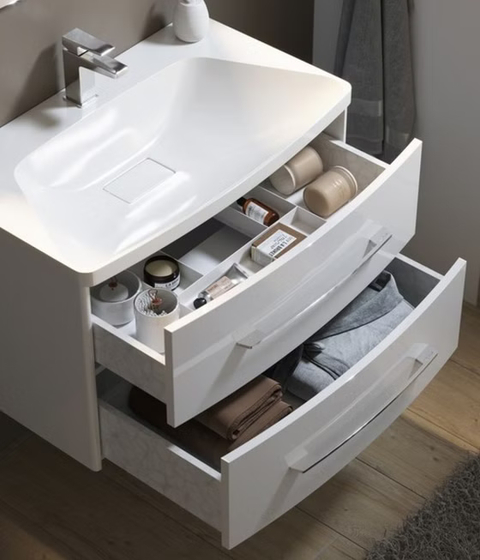 Тумба Neringa 80 см, с раковиной, подвесная, цвет белый глянец, 2 ящика, NER0108 + Ner.08.04.D