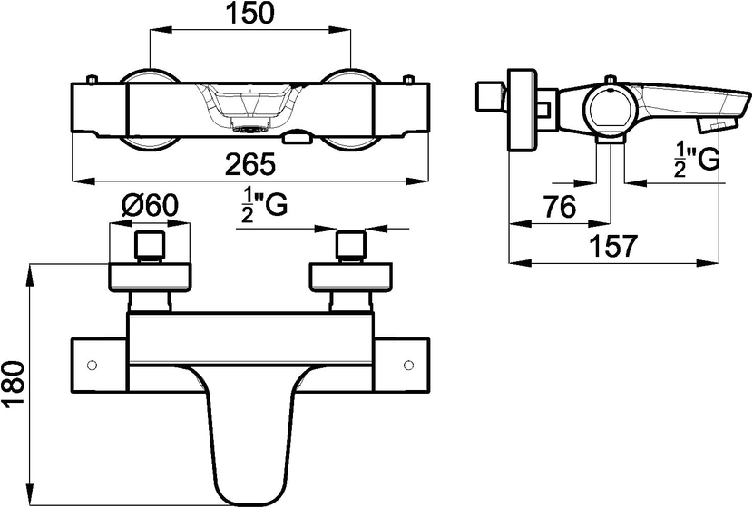 100298875 Noken Curve Смеситель для ванны/душа, термостат, хром