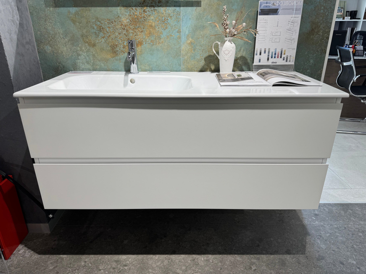 Тумба с раковиной Novello Monoblocks 121 см, белый матовый, керамическая раковина слева, A1B9