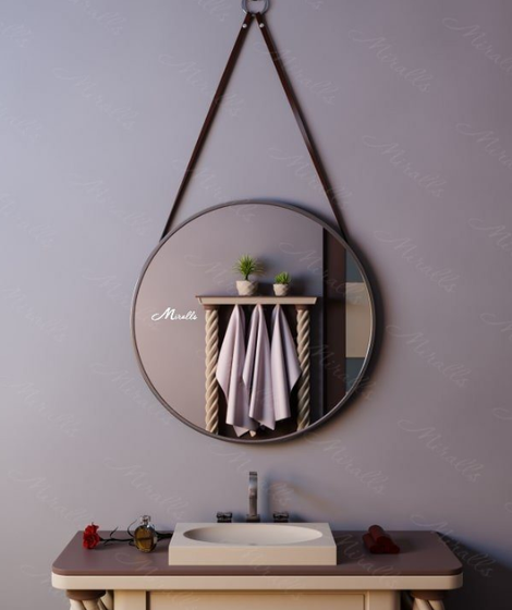 Зеркало Miralls Estetica 900D, рама МДФ чёрный матовый, ремень чёрный, крепления чёрного цвета