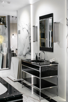 Композиция Oasis Academy (Консоль с раковиной, Зеркало, Светильники, Смеситель, Туалетный столик) Lac.Ribbed Black/ Chrome/ Nero Marquinia