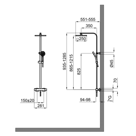 100220133 Душевая стойка с термостататом Noken Tec Square, хром