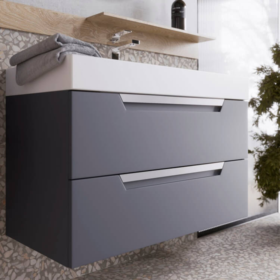 Тумба Cube подвесная 90 см, серый матовый, с раковиной Toledo, CUB0109GR