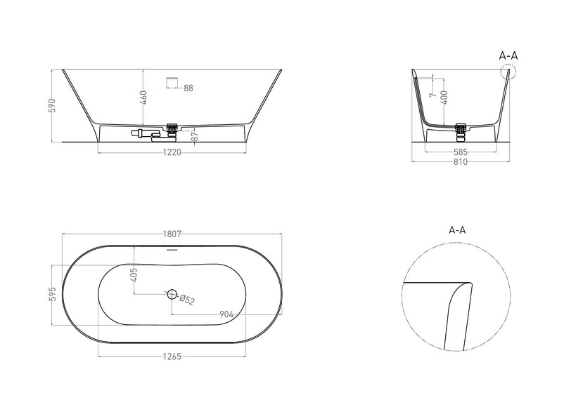 Ванна отдельностоящая Salini Mona, Sapirit, 1800х800х595 мм, белая, 102911G