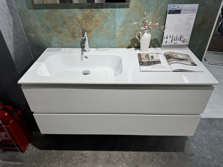 Тумба с раковиной Novello Monoblocks 121 см, белый матовый, керамическая раковина слева, A1B9