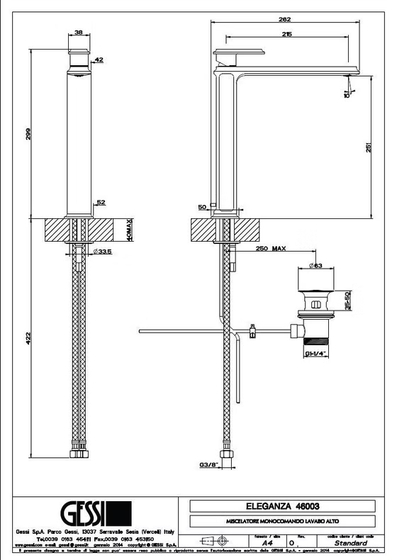46003 031 Смеситель Eleganza д/раковины,высокий,  хром